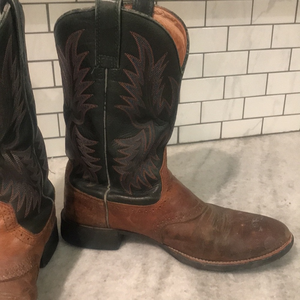 Ariat Western Boots Mens 12 Brown Black Embroidered Style 34928 Cowboy Rodeo - Picture 11 of 13